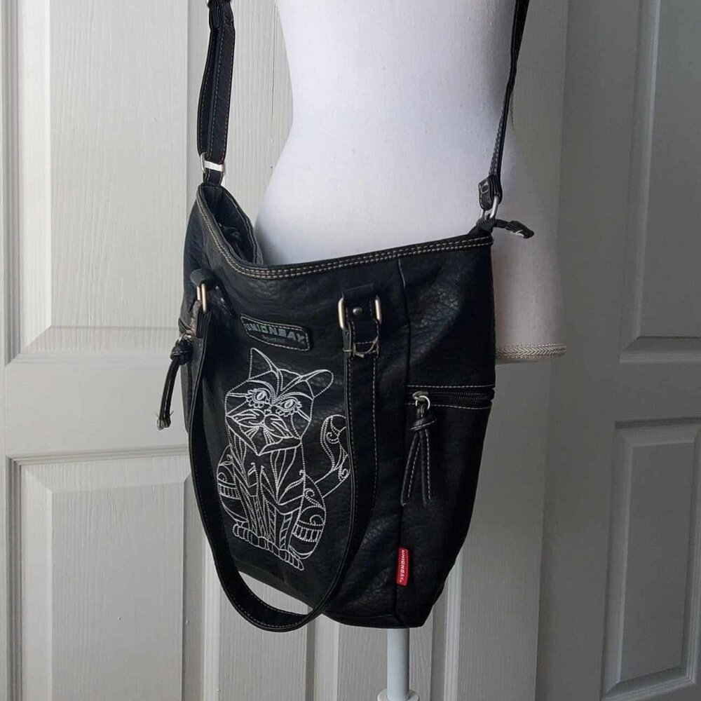 Union Bay Women's Crossbody Shoulder Bag Black Cat Print Large